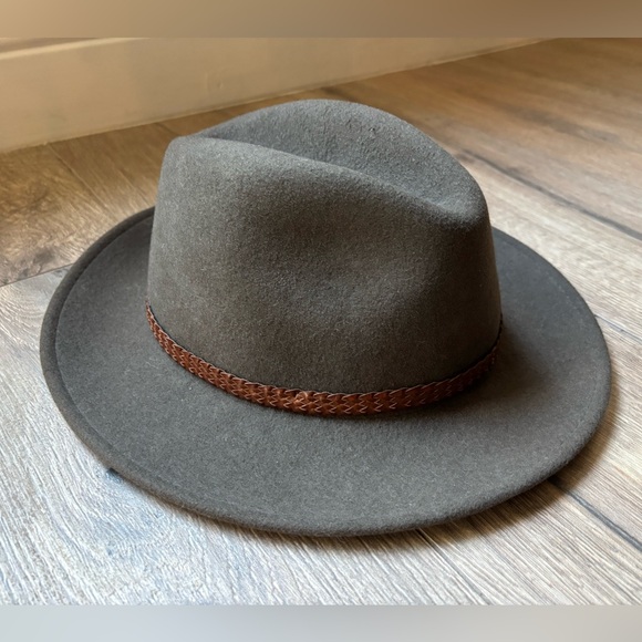 Crushable 100% Wool Green Gray Safari Fedora Travel Hat Braided Band Size 60 - Picture 3 of 16